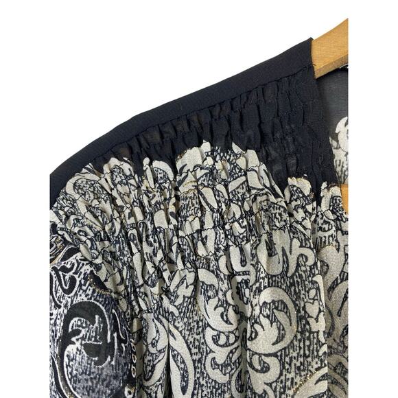 Black & White Kimono 22W 3X Wrap Chiffon Boho Romantic Flowy Paisley Smocked - Picture 2 of 9